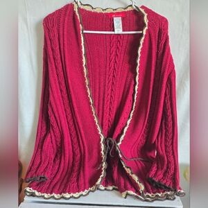 Anne Klein Red Cable Knit Cardigan Sweater sz Large EUC